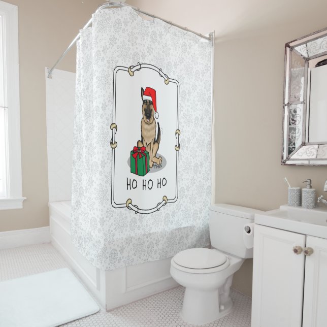Christmas Santa Hat German Shepherd Dog Cute Shower Curtain (In Situ)