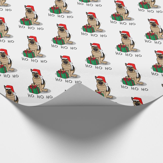 Christmas Santa Hat German Shepherd Dog Cute Wrapping Paper (Corner)