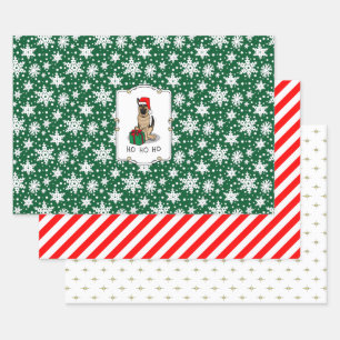 Christmas Santa Hat German Shepherd Dog Cute Wrapping Paper Sheets