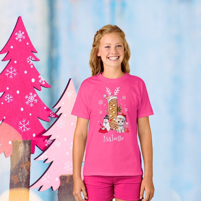 Christmas Santa Hat Gingerbread Alphabet I Girl's T-Shirt (Creator Uploaded)