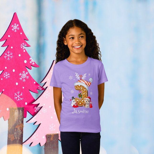 Christmas Santa Hat Gingerbread Alphabet J Girl's  T-Shirt (Creator Uploaded)