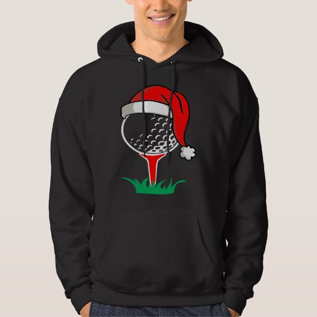 Christmas  santa hat golf ball  golfing gag hoodie (Front)