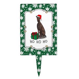 Christmas Santa Hat Greyhound Dog (brindle) Cute Cake Topper