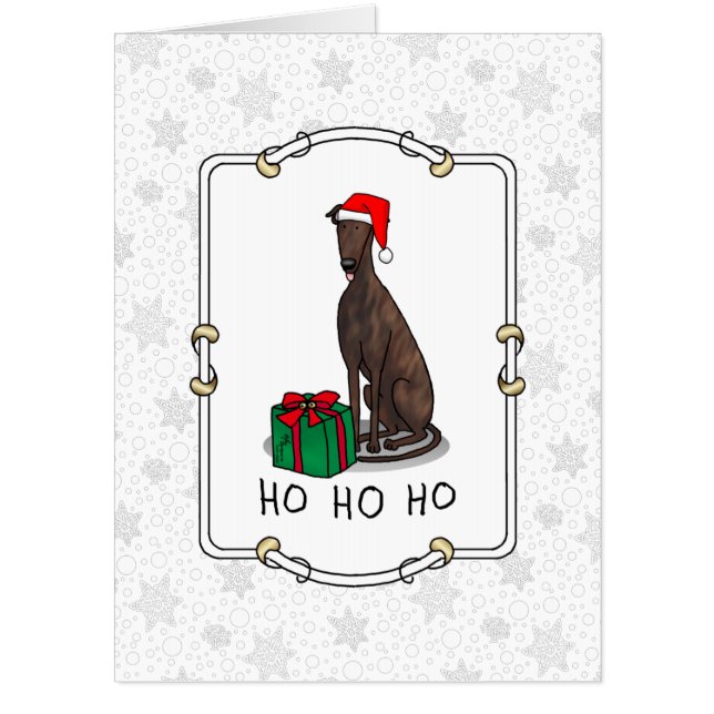 Christmas Santa Hat Greyhound Dog (brindle) Cute Card (Front)