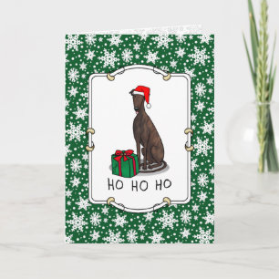 Christmas Santa Hat Greyhound Dog (brindle) Cute Card