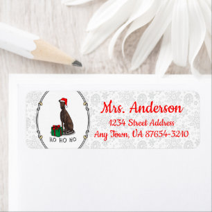 Christmas Santa Hat Greyhound Dog (brindle) Cute Label