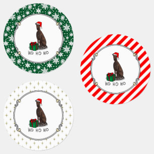 Christmas Santa Hat Greyhound Dog (brindle) Cute Labels