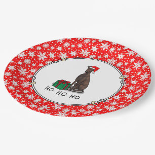 Christmas Santa Hat Greyhound Dog (brindle) Cute Paper Plates