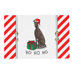 Christmas Santa Hat Greyhound Dog (brindle) Cute Placemat