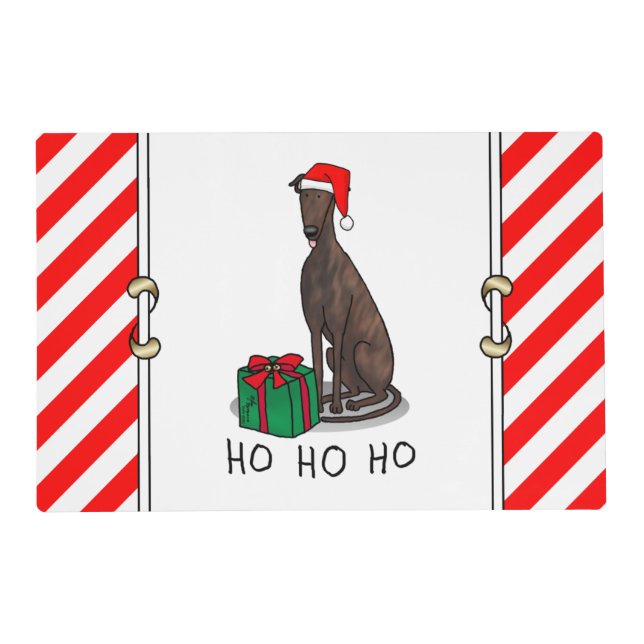 Christmas Santa Hat Greyhound Dog (brindle) Cute Placemat (Back)