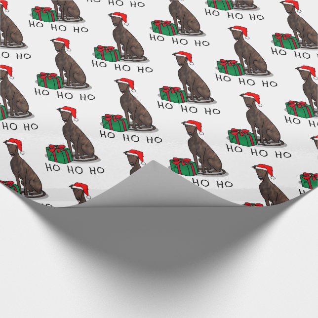 Christmas Santa Hat Greyhound Dog (brindle) Cute Wrapping Paper (Corner)