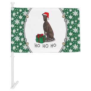 Christmas Santa Hat Greyhound Dog (brindle) Funny Car Flag