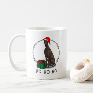 Christmas Santa Hat Greyhound Dog (brindle) Funny Coffee Mug