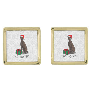 Christmas Santa Hat Greyhound Dog (brindle) Funny Cufflinks