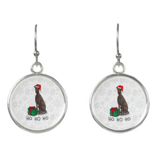 Christmas Santa Hat Greyhound Dog (brindle) Funny Earrings