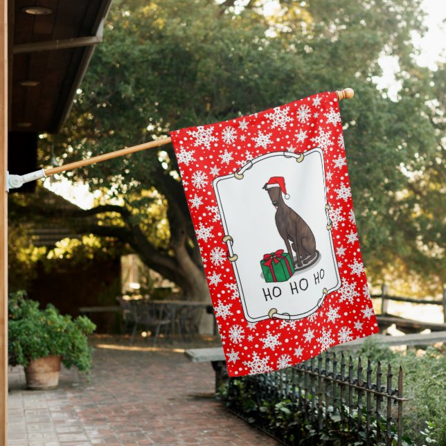 Christmas Santa Hat Greyhound Dog (brindle) Funny House Flag (In SItu)