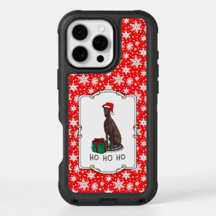 Christmas Santa Hat Greyhound Dog (brindle) Funny iPhone 16 Pro Max Case
