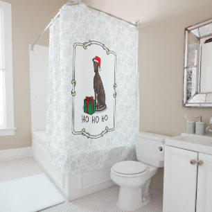 Christmas Santa Hat Greyhound Dog (brindle) Funny Shower Curtain