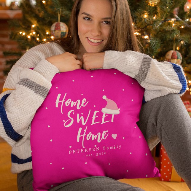 Christmas Santa hat home sweet home family name Throw Pillow (Creator Uploaded)