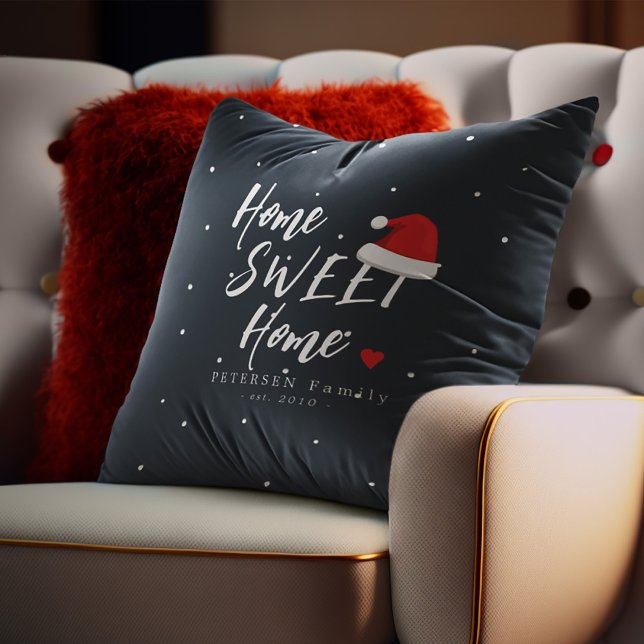 Christmas Santa hat home sweet home family name Throw Pillow (Creator Uploaded)