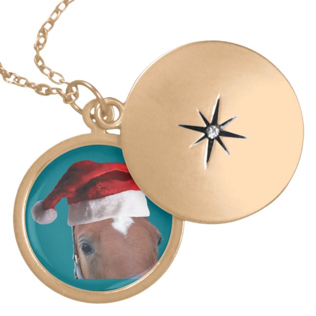 Christmas Santa Hat Horse Gold Plated Necklace (Front)