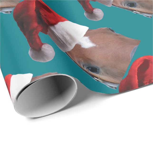 Christmas Santa Hat Horse Wrapping Paper (Roll Corner)