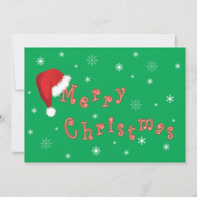 Christmas Santa Hat Invitation Green 5x7 Paper (Front)