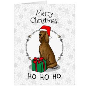 Christmas Santa Hat Irish Setter Dog (red 1) Cute Card