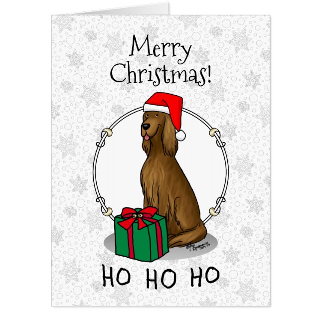 Christmas Santa Hat Irish Setter Dog (red 1) Cute Card (Front)