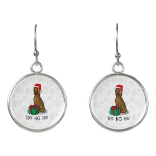 Christmas Santa Hat Irish Setter Dog (red 1) Cute Earrings