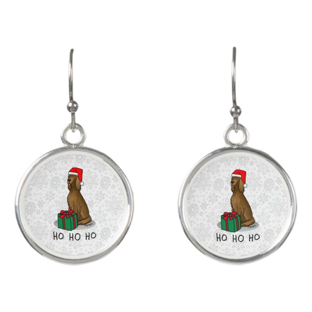 Christmas Santa Hat Irish Setter Dog (red 1) Cute Earrings (Front)