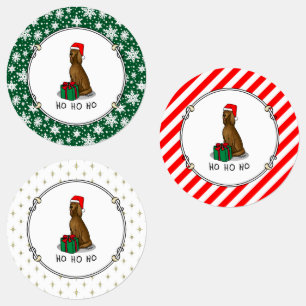 Christmas Santa Hat Irish Setter Dog (red 1) Cute Labels