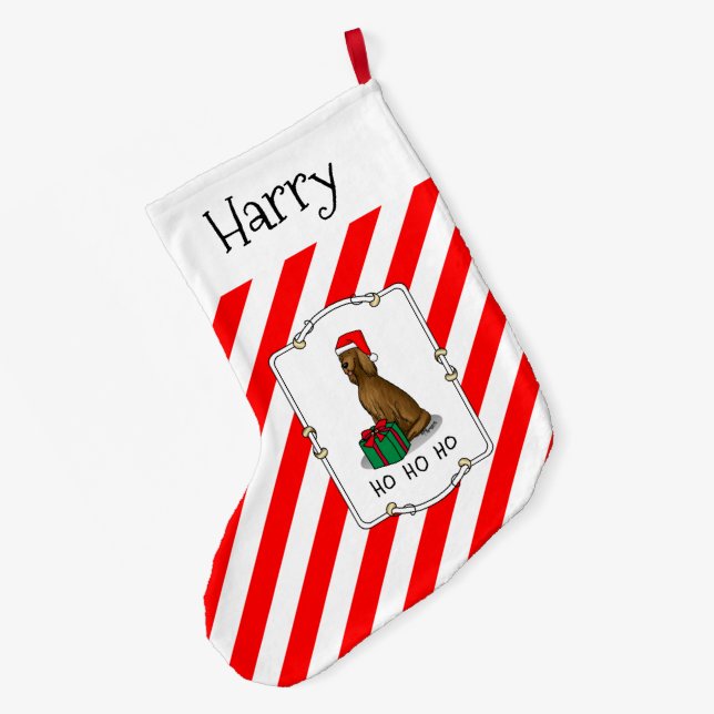 Christmas Santa Hat Irish Setter Dog (red 1) Cute Large Christmas Stocking (Back (Hanging))