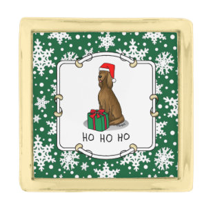 Christmas Santa Hat Irish Setter Dog (red 1) Funny Gold Finish Lapel Pin