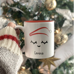 Christmas Santa hat Lashes Personalized Holiday Two-Tone Coffee Mug