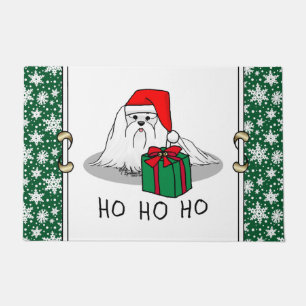 Christmas Santa Hat Maltese Dog Cute Funny Doormat