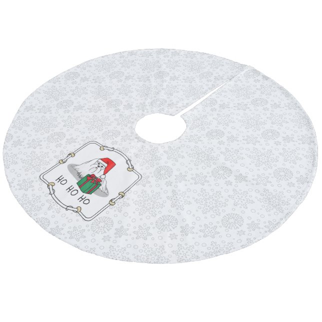 Christmas Santa Hat Maltese Dog Cute Funny Fleece Tree Skirt (Angled)