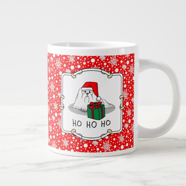 Christmas Santa Hat Maltese Dog Cute Funny Giant Coffee Mug (Right)