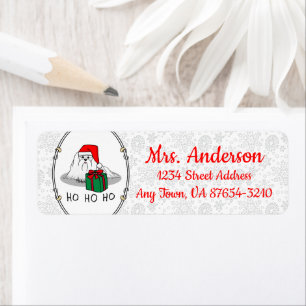 Christmas Santa Hat Maltese Dog Cute Funny Label