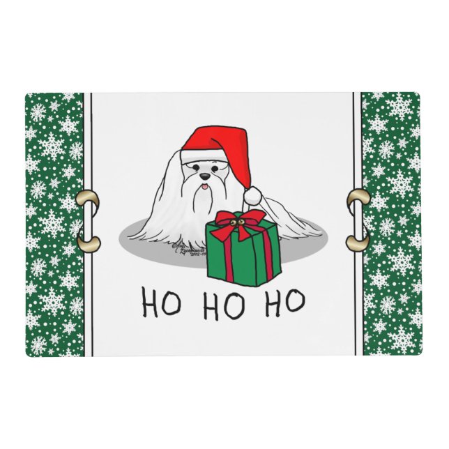 Christmas Santa Hat Maltese Dog Cute Funny Placemat (Front)