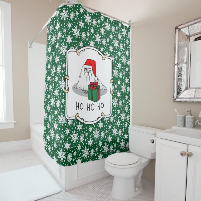 Christmas Santa Hat Maltese Dog Cute Funny Shower Curtain (In Situ)
