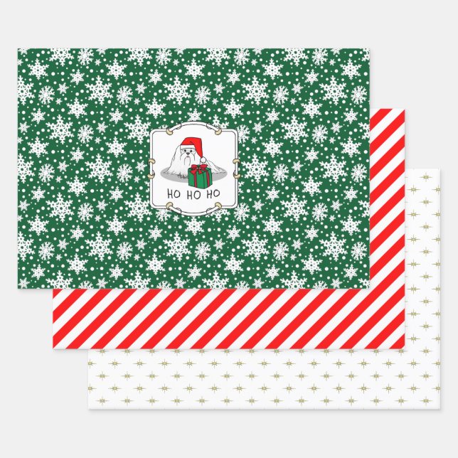 Christmas Santa Hat Maltese Dog Cute Funny Wrapping Paper Sheets (Set)