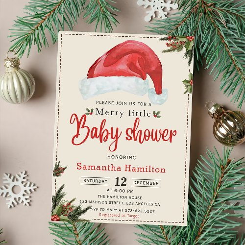 Christmas Santa Hat Merry Little Baby Shower Invitation