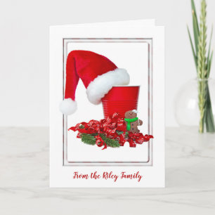 Christmas Santa hat on red party cup Holiday Card