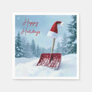 Christmas Santa Hat On Red Snow Shovel  Napkins