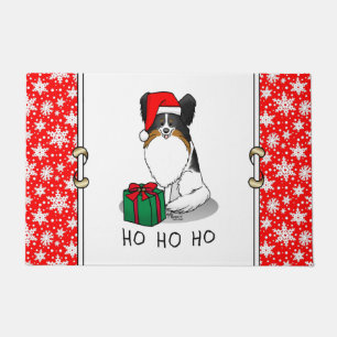 Christmas Santa Hat Papillon (tri-color) Dog Cute Doormat