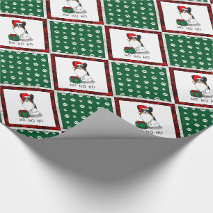 Christmas Santa Hat Papillon (tri-color) Dog Cute Wrapping Paper