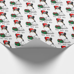 Christmas Santa Hat Papillon (tri-color) Dog Cute Wrapping Paper