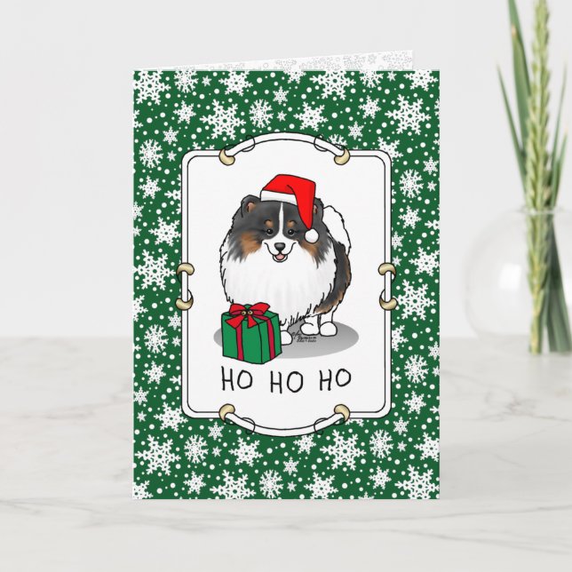 Christmas Santa Hat Pomeranian (tri-color) Cute Card (Front)