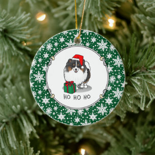 Christmas Santa Hat Pomeranian (tri-color) Cute Ceramic Ornament